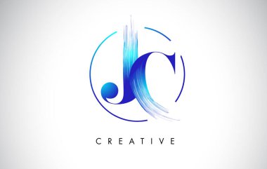 JC Fırça Darbesi Logo Tasarımı. Mavi Renkli Logo Harfleri Simgesi.