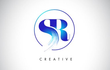 SR Fırça Darbesi Logo Tasarımı. Mavi Renkli Logo Harfleri Simgesi.