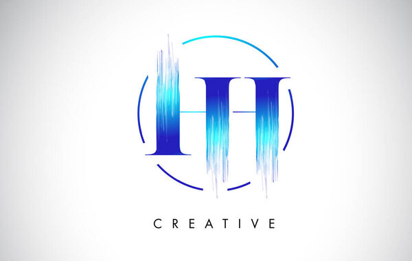 HH Brush Stroke Letter Logo Design. Blue Paint Logo Leters Icon.