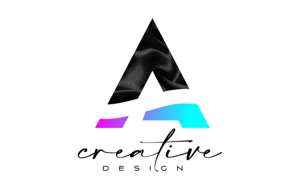 Lettre Soie Noire Design Logo Avec Texture Matériau Textile Vecteur — Image vectorielle