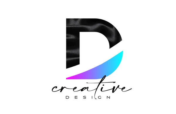 Musta Silkki Kirjain Logo Suunnittelu Tekstiili Materiaali Rakenne Luova Muotoilu — vektorikuva