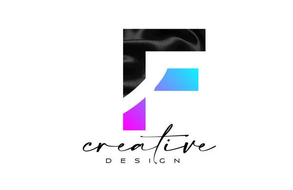 Czarna Jedwabna Litera Logo Design Textile Material Texture Creative Design — Wektor stockowy