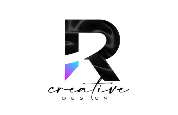 Lettre Soie Noire Logo Design Avec Texture Textile Vecteur Design — Image vectorielle