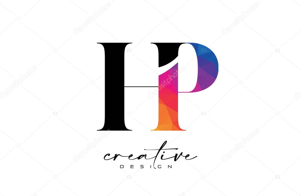 HP Letter Design with Creative Cut and Colorful Rainbow Texture