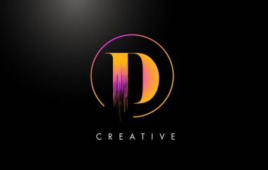 D Fırça Darbesi Logo Tasarımı. Turuncu Mor Renkli Logo Harfleri Simgesi.