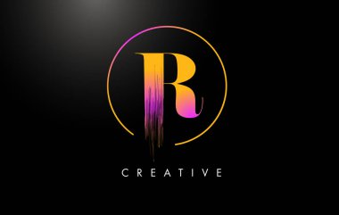 R Fırça Darbesi Logo Tasarımı. Turuncu Mor Renkli Logo Harfleri Simgesi.