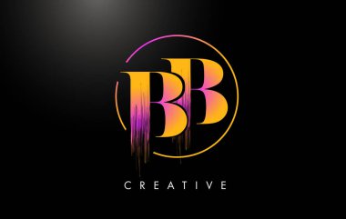 BB Fırça Darbesi Logo Tasarımı. Turuncu Mor Renkli Logo Harfleri Simgesi.