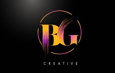 BG Fırça Darbesi Logo Tasarımı. Turuncu Mor Renkli Logo Harfleri Simgesi.