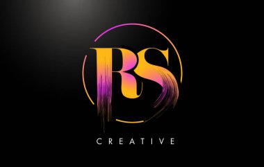 RS Fırça Darbesi Logo Tasarımı. Turuncu Mor Renkli Logo Harfleri Simgesi.
