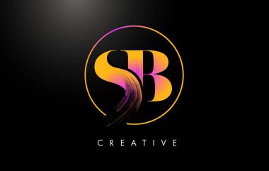 SB Fırça Darbesi Logo Tasarımı. Turuncu Mor Renkli Logo Harfleri Simgesi.