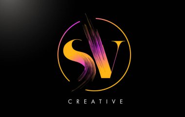 SV Fırça Darbesi Logo Tasarımı. Turuncu Mor Renkli Logo Harfleri Simgesi.