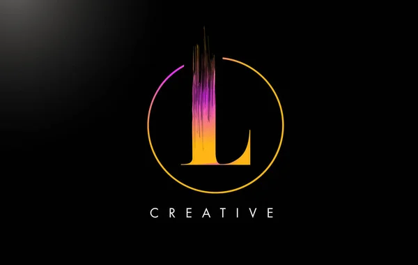 Brush Stroke Carta Logo Design Laranja Roxo Pintura Logotipo Leters — Vetor de Stock