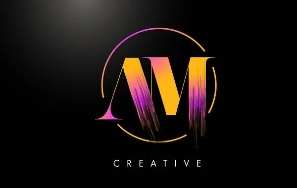 Brush Stroke Carta Logo Design Laranja Roxo Pintura Logotipo Leters — Vetor de Stock