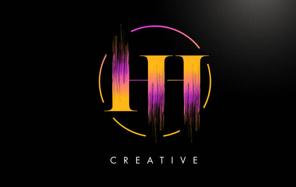HH Brush Stroke Letter Logo Design. Orange Purple Paint Logo Leters Icon.