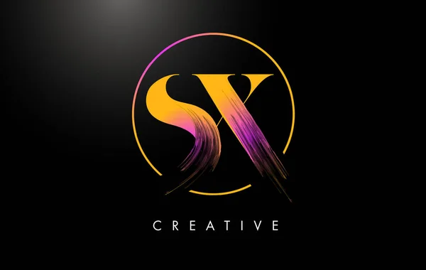 Brush Stroke Carta Logo Design Laranja Roxo Pintura Logotipo Leters —  Vetores de Stock