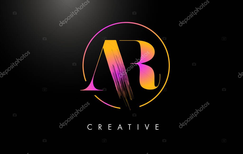 AR Brush Stroke Letter Logo Design. Orange Purple Paint Logo Leters Icon.