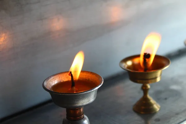 Buddhistické Staré Oltářní Svíčky Festivalu Náboženských Máslových Lamp Chrámovém Klášteře — Stock fotografie