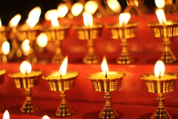 Velas Budistas Altar Antigo Religioso 108 Butter Lamp Festival Mosteiro — Fotografia de Stock