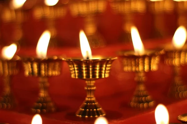 Buddhistické Staré Oltářní Svíčky Festivalu Máslové Lampy 108 Chrámovém Klášteře — Stock fotografie