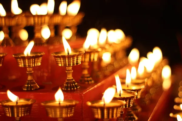 Velas Budistas Altar Antigo Religioso 108 Butter Lamp Festival Mosteiro — Fotografia de Stock