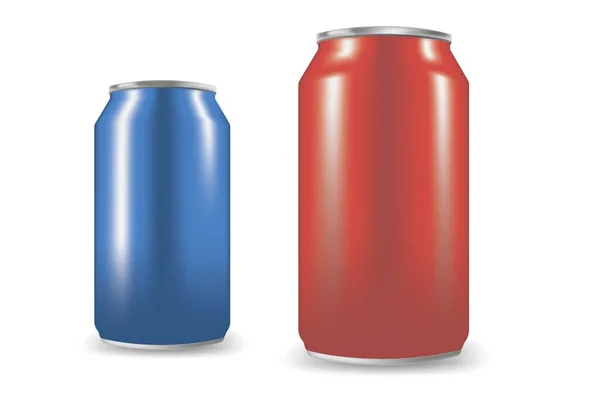 Ilustração Vetor Latas Alumínio Azul Vermelho Realista — Vetor de Stock