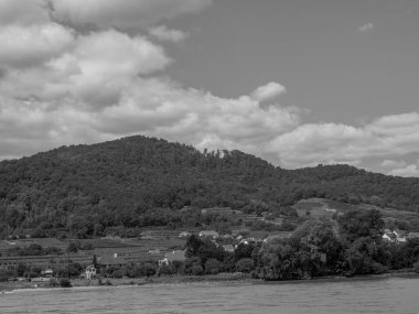 Avusturya 'daki Danube nehrinin kıyısındaki küçük Duernstein şehri.