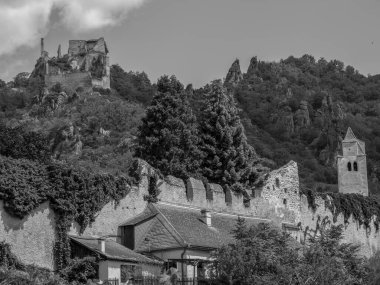 Avusturya 'daki Danube nehrinin kıyısındaki küçük Duernstein şehri.