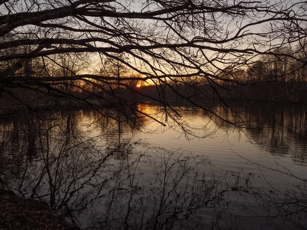 Sundown Lake German Muensterland — Stock Photo, Image