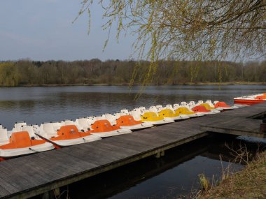 Alman Westphalia 'sında bir gölde bahar zamanı.