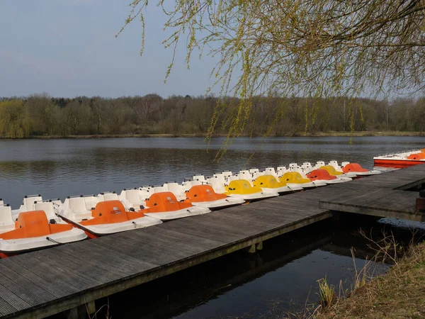 Alman Westphalia 'sında bir gölde bahar zamanı.