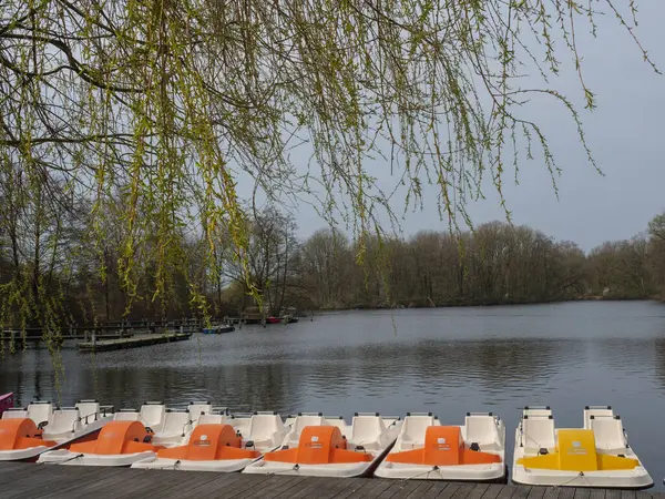 Alman Westphalia 'sında bir gölde bahar zamanı.