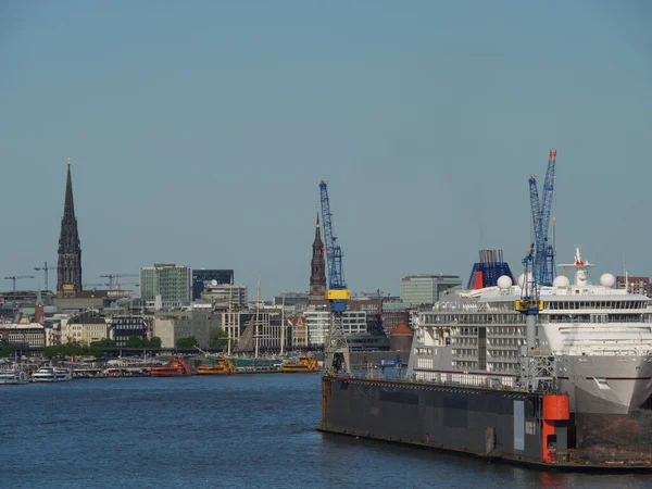 Hamburg Şehri Elbe Nehri Almanya — Stok fotoğraf