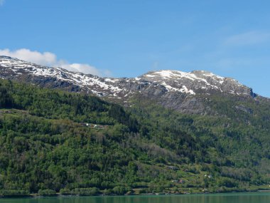 Norveç limanındaki küçük Eidfjord köyü