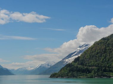 Norveç limanındaki küçük Eidfjord köyü