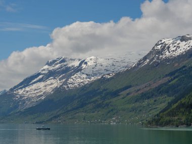 Norveç limanındaki küçük Eidfjord köyü