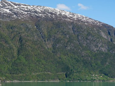 Norveç limanındaki küçük Eidfjord köyü