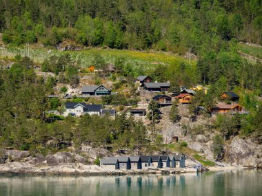 Norveç limanındaki küçük Eidfjord köyü