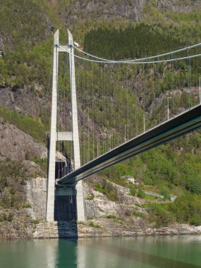 Norveç limanındaki küçük Eidfjord köyü