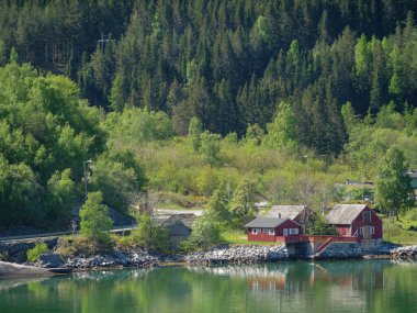 Norveç limanındaki küçük Eidfjord köyü