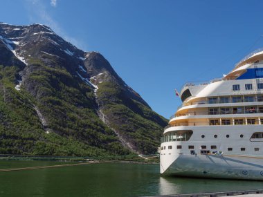 Norveç limanındaki küçük Eidfjord köyü