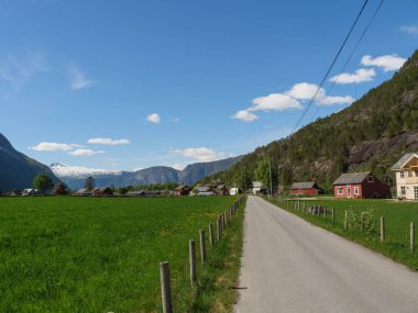 Norveç limanındaki küçük Eidfjord köyü