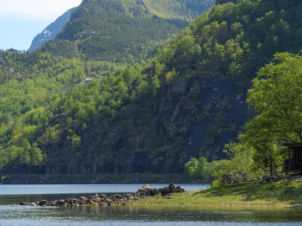 Malá Vesnice Eidfjord Norském Hardangerfjordu — Stock fotografie