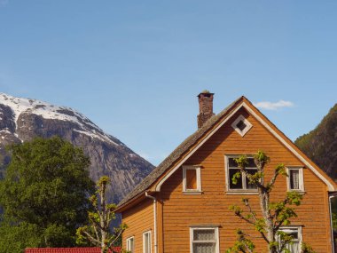 Norveç limanındaki küçük Eidfjord köyü