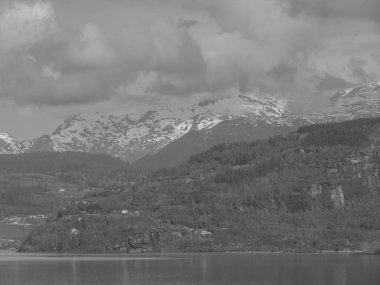 Norveç limanındaki küçük Eidfjord köyü