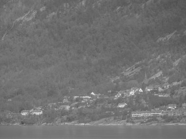 Norveç limanındaki küçük Eidfjord köyü