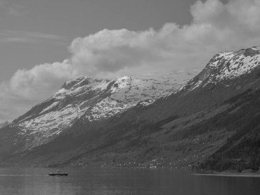 Norveç limanındaki küçük Eidfjord köyü