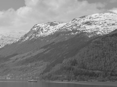 Norveç limanındaki küçük Eidfjord köyü