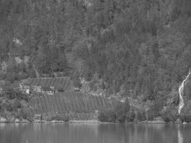 Norveç limanındaki küçük Eidfjord köyü