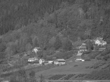 Norveç limanındaki küçük Eidfjord köyü