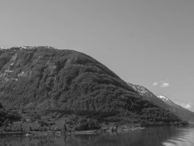 Norveç limanındaki küçük Eidfjord köyü